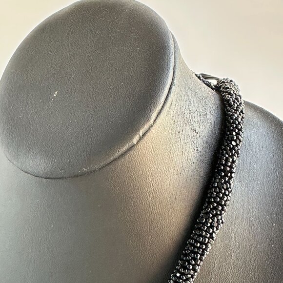 Black Beaded Rope Necklace, Woven Seed Beads, 22 Inch, Glass Bead Crochet - Picture 7 of 9